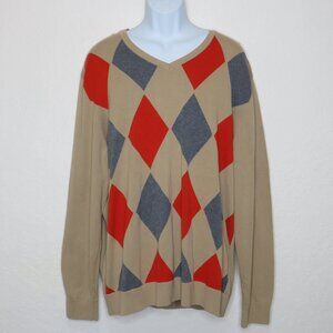 Claiborne* Men's Long Sleeve V-Neck Straight Ribbed Hem Argyle Sweater~ Size XXL